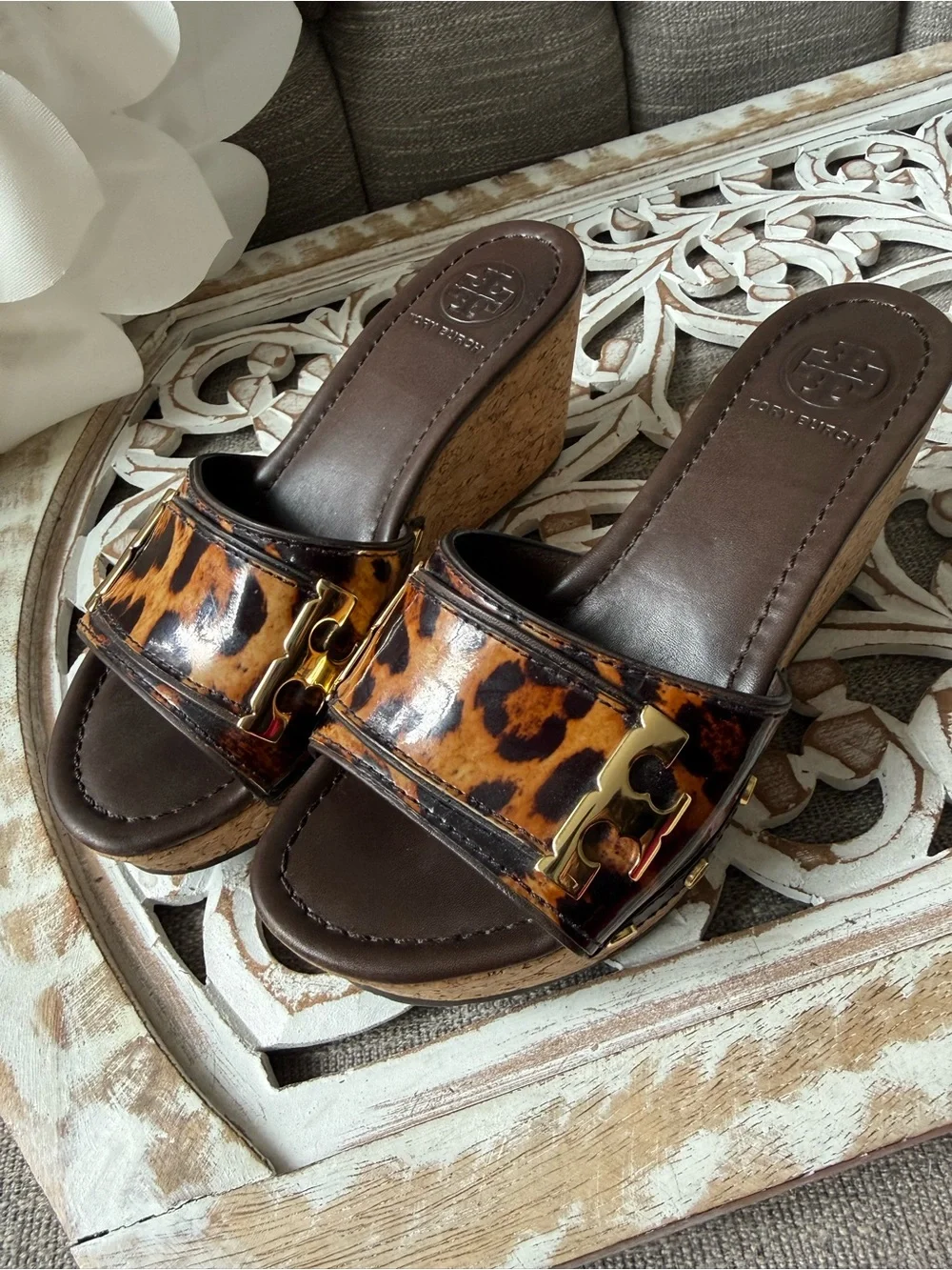 Tory Burch Leopard Print Platform Sandals Slides Shoes Women’s 6